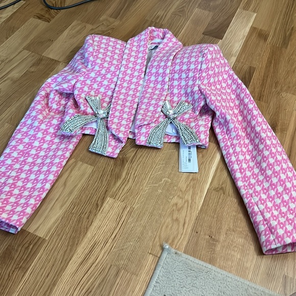 NWT AREA Deco bow slit cropped blazer - Picture 6 of 14